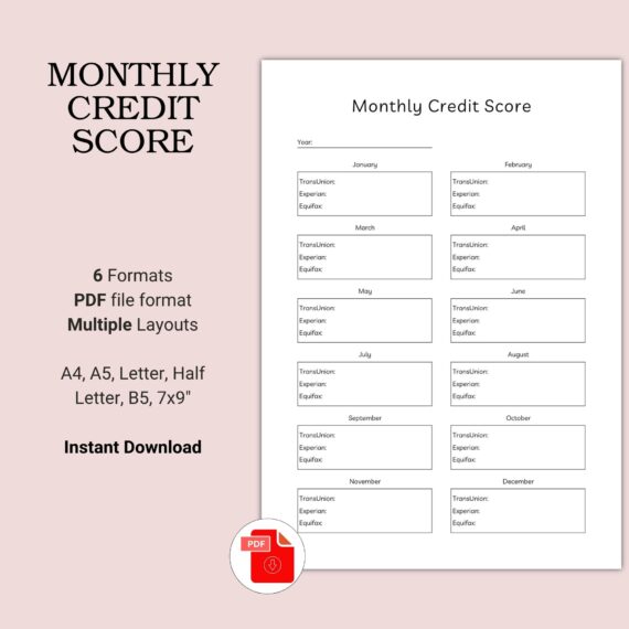 Printable Monthly Credit Score Template