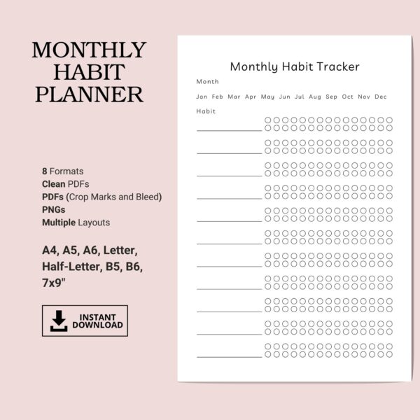 Printable Monthly Habit Tracker Inserts