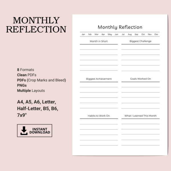 Printable Monthly Reflection Inserts