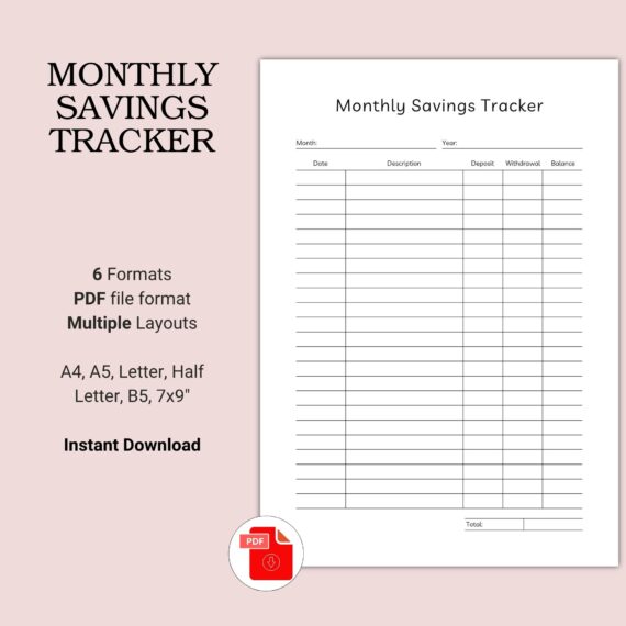Printable Monthly Savings Tracker Template