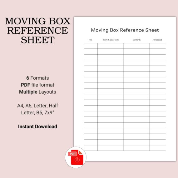 Printable Moving Box Reference Sheet Template