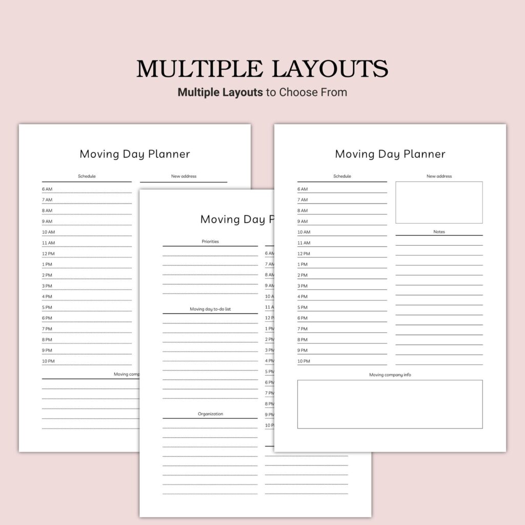 Printable Moving Day Planner Template