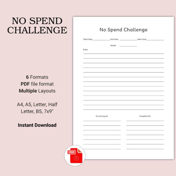 Printable No Spend Challenge Template