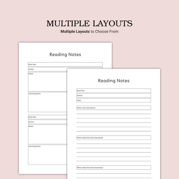 Printable Reading Notes Template - Image 2