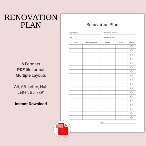 Printable Renovation Plan Template