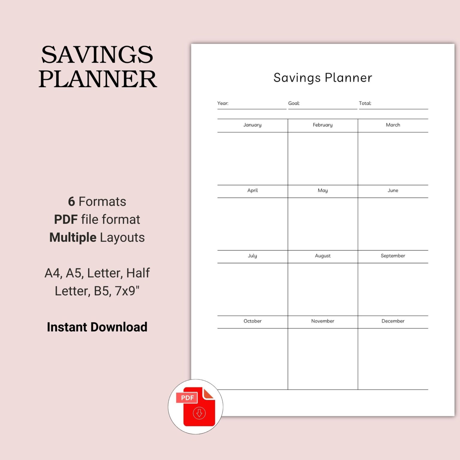 Printable Savings Planner Template