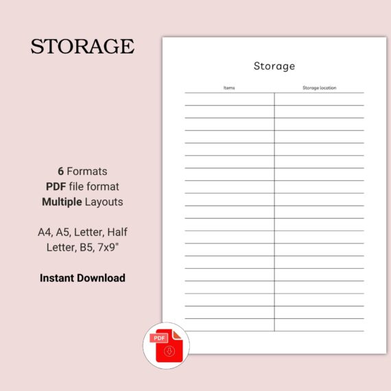 Printable Storage Template