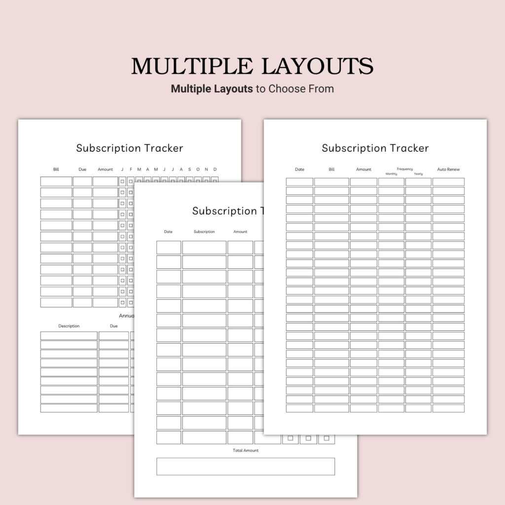 Printable Subscription Tracker Template