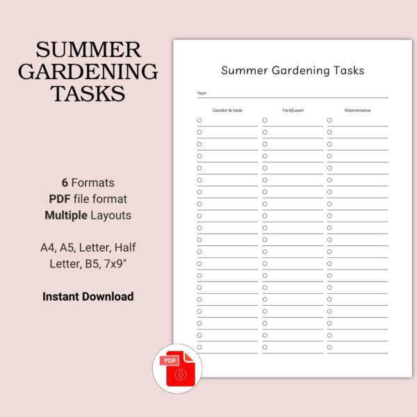 Printable Summer Gardening Tasks Template