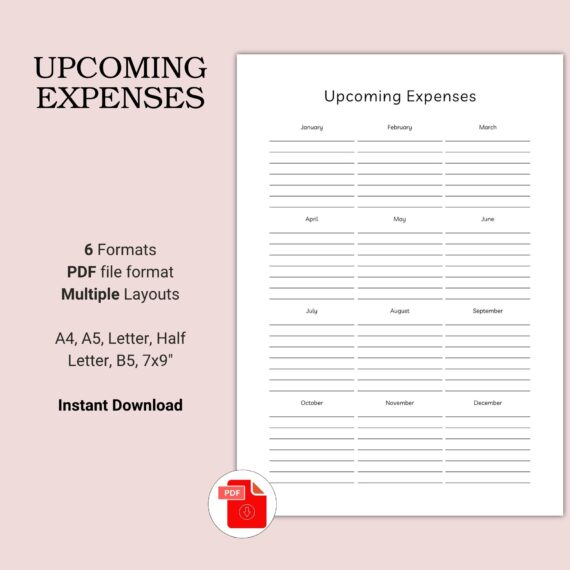 Printable Upcoming Expenses Template