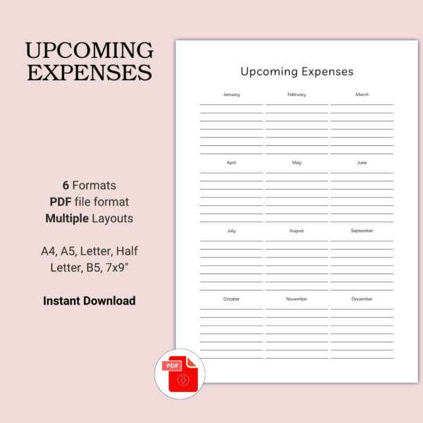 Printable Upcoming Expenses Template