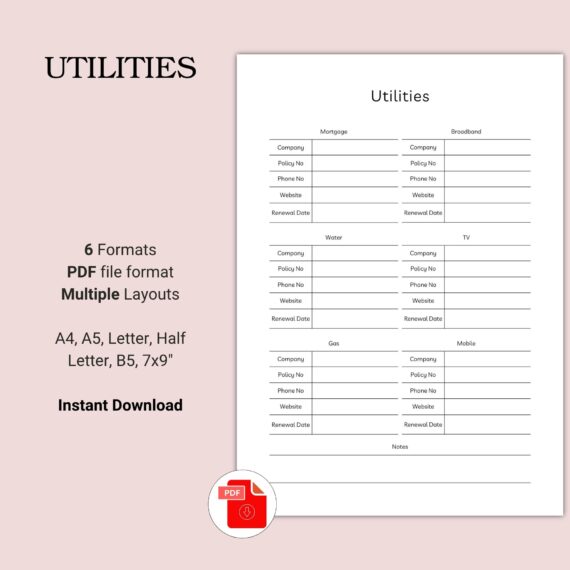 Printable Utilities Template
