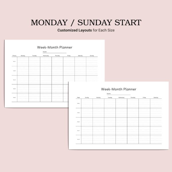 Printable Week-Month Planner Template, Landscape - Image 3