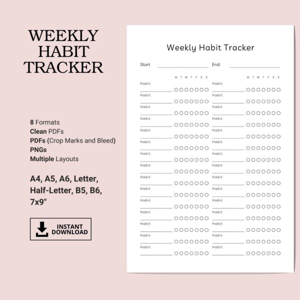 Printable Weekly Habit Tracker Inserts