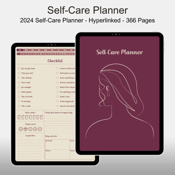 Free Simple Self-Care Planner, 2024 Self-Care Planner, Self-Care Planner Goodnotes, iPad, Green, Blue, Cabernet Themes