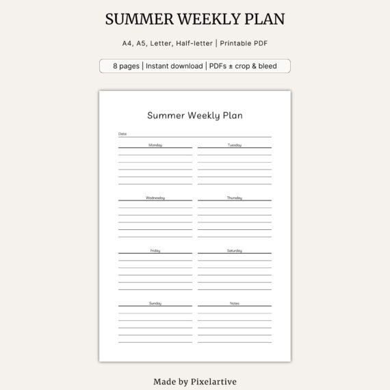 Summer Weekly Plan Template