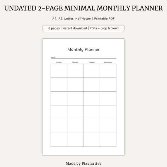 Undated 2-page Minimal Monthly Planner
