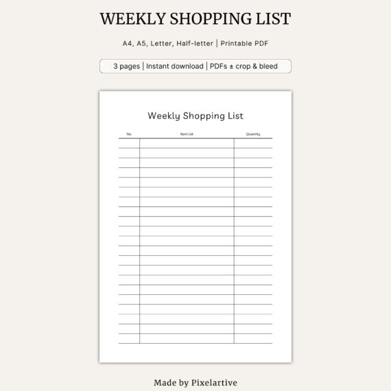 Weekly Shopping List Template