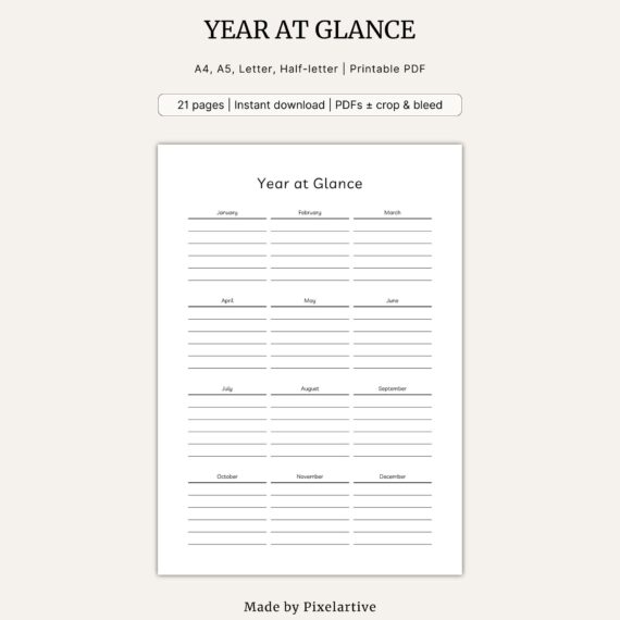 Year at Glance Template