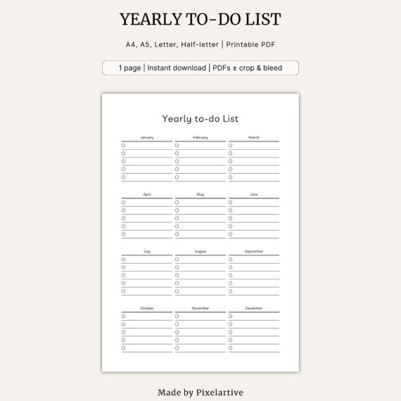 Yearly to-do List Template
